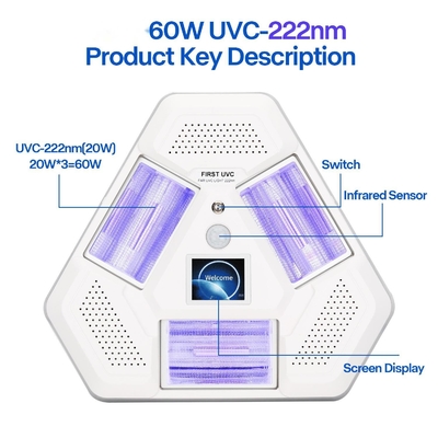 Lampa ekscymerowa UVC o mocy 60 W, wykończona 222 nm, z trójkątnym uchwytem Usuń kontroler
